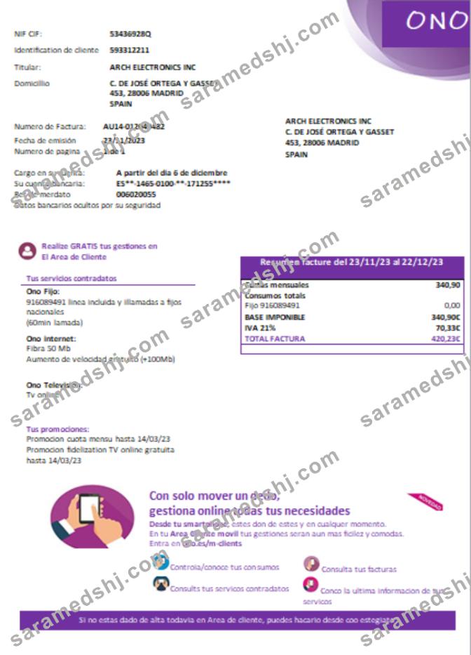 ONO (Spain) utility business bill,  SCR